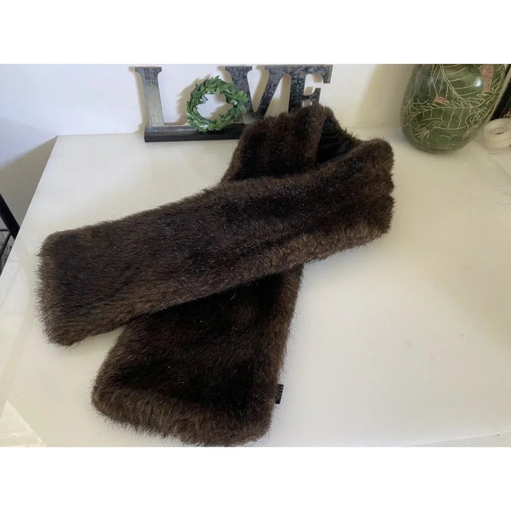 Vintage 60s Faux‎ Fur Shrug Wrap Cape Stole Brown Lined Stay Put 38